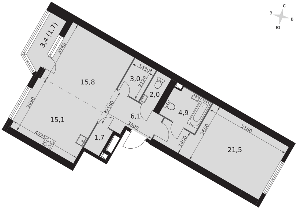 2-комнатная 71 м2 в ЖК Архитектор корпус null этаж 10