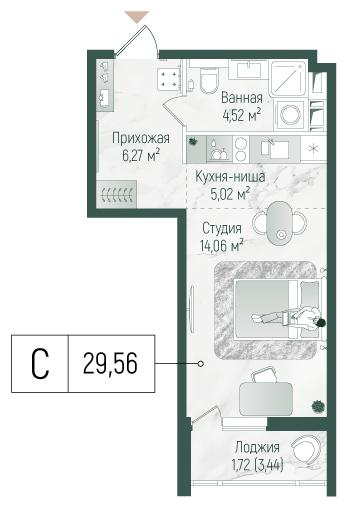 Студия 31 м2 в ЖК Рига Хиллс корпус null этаж 9