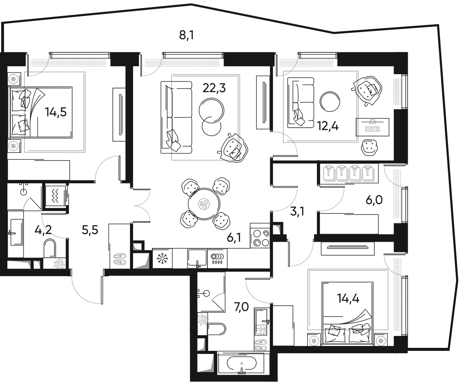 4-комнатная 96 м2 в ЖК ПРАЙД корпус null этаж 20