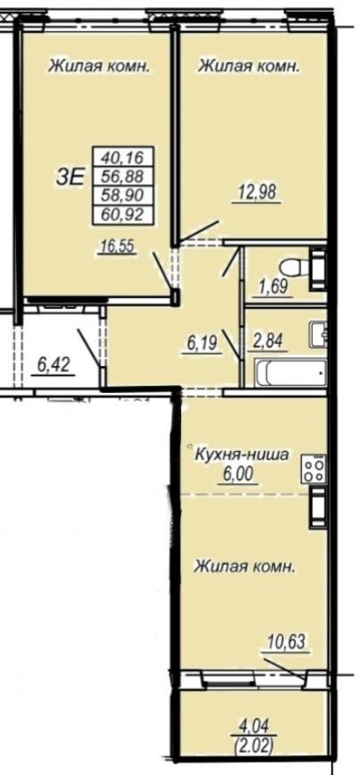 2-комнатная 56.9 м2 в ЖК undefined корпус null этаж 8