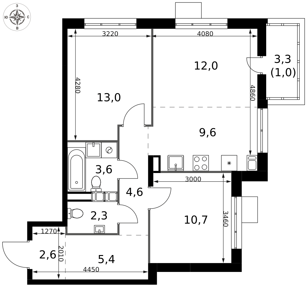 3-комнатная 64 м2 в ЖК 1-й Саларьевский корпус null этаж 8