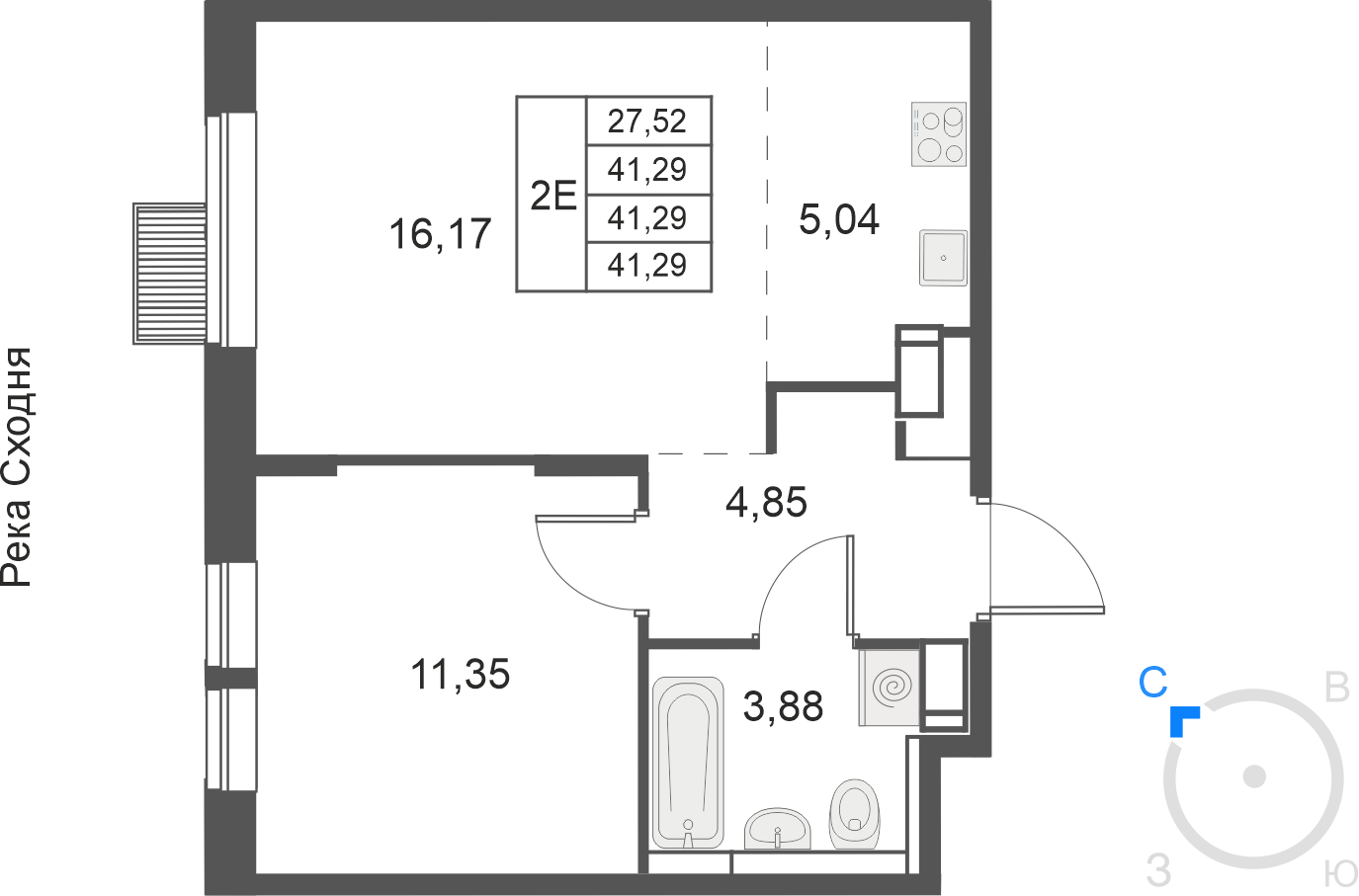 2-комнатная 41 м2 в ЖК Большое Путилково (УРАЛСИБ) корпус null этаж 16