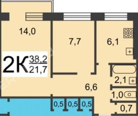 2-комнатная 38.1 м2 в ЖК undefined корпус null этаж 4