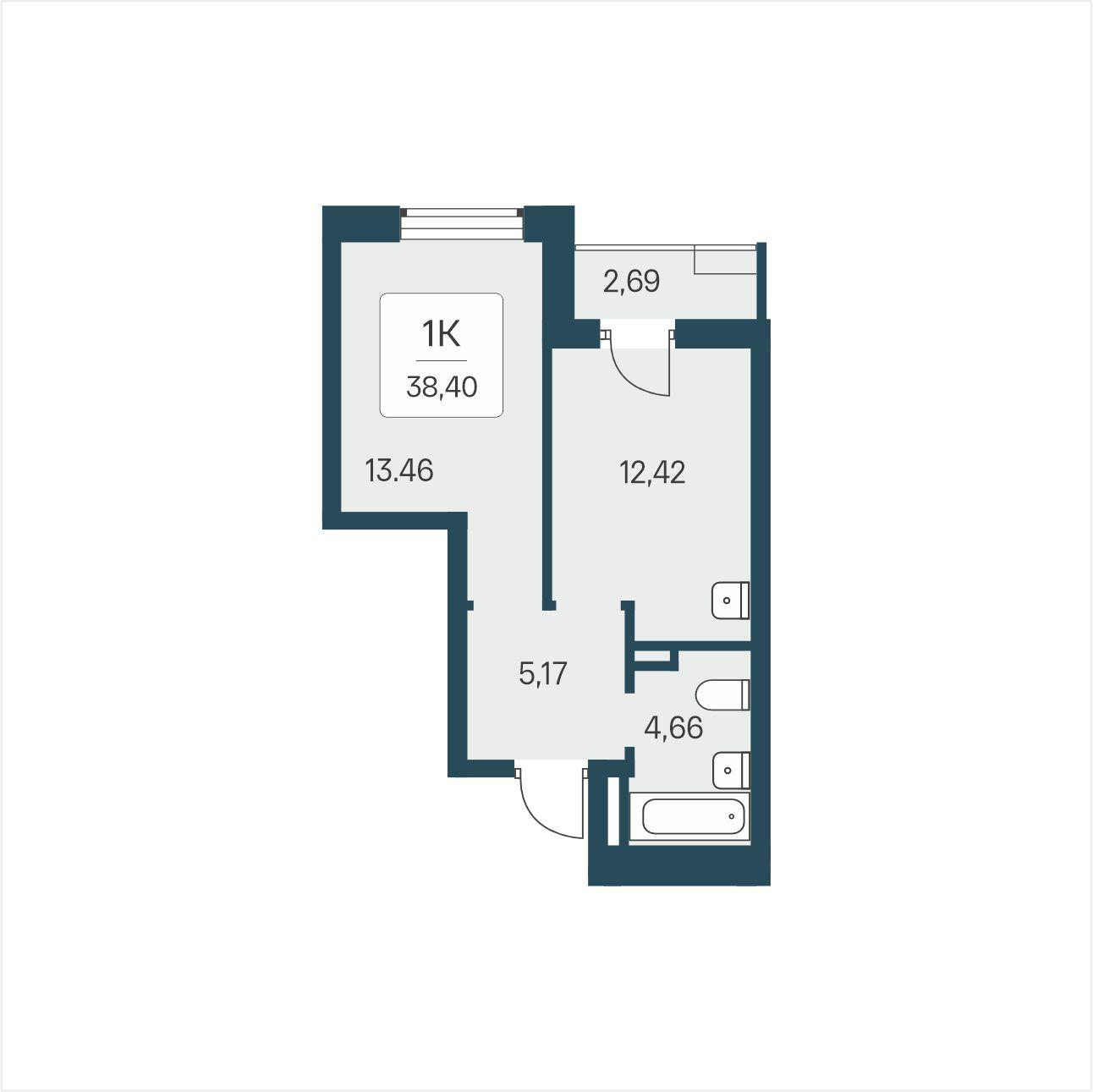 1-комнатная 38 м2 в ЖК Расцветай в Солнечном корпус null этаж 8