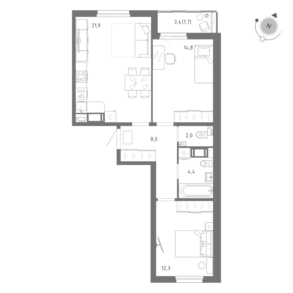 2-комнатная 65 м2 в ЖК Клюква.Парк корпус null этаж 6