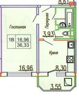 1-комнатная 36.3 м2 в ЖК undefined корпус null этаж 1