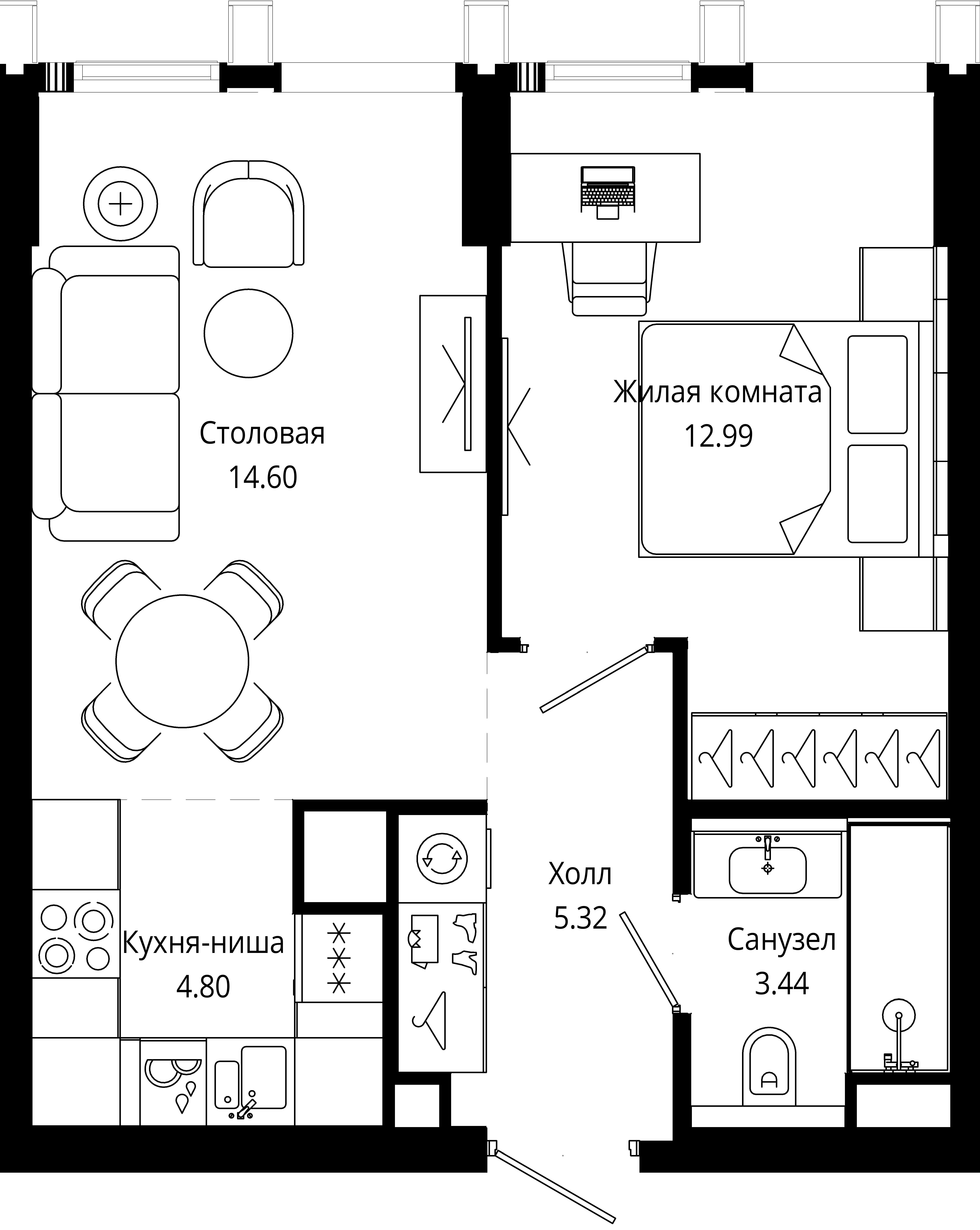 1-комнатная 41 м2 в ЖК MOD корпус null этаж 22