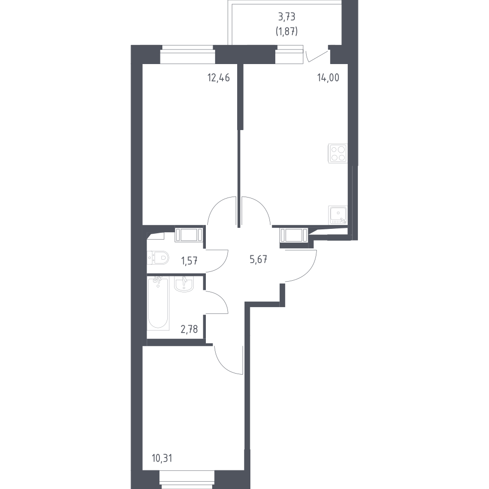 2-комнатная 48 м2 в ЖК Новое Колпино корпус null этаж 3