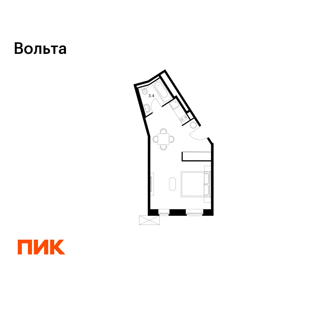 Студия 32 м2 в ЖК Вольта корпус null этаж 6