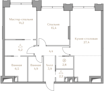 2-комнатная 87 м2 в ЖК Luzhniki Collection корпус null этаж 12