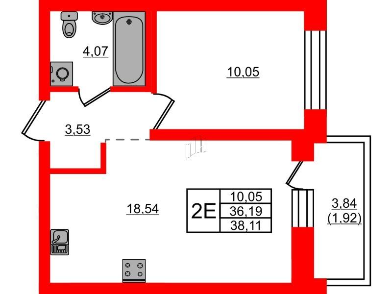 1-комнатная 38 м2 в ЖК Северный меридиан корпус null этаж 9