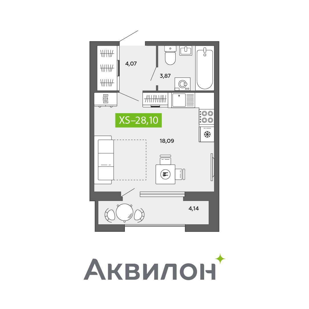 Студия 28 м2 в ЖК Аквилон CITY Towers корпус null этаж 2