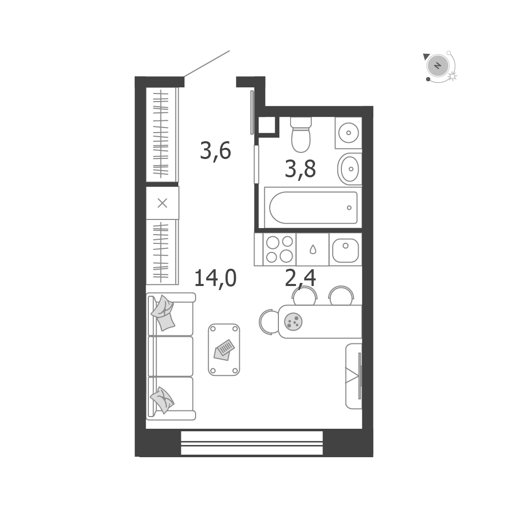 Студия 23 м2 в ЖК Shagal корпус null этаж 6