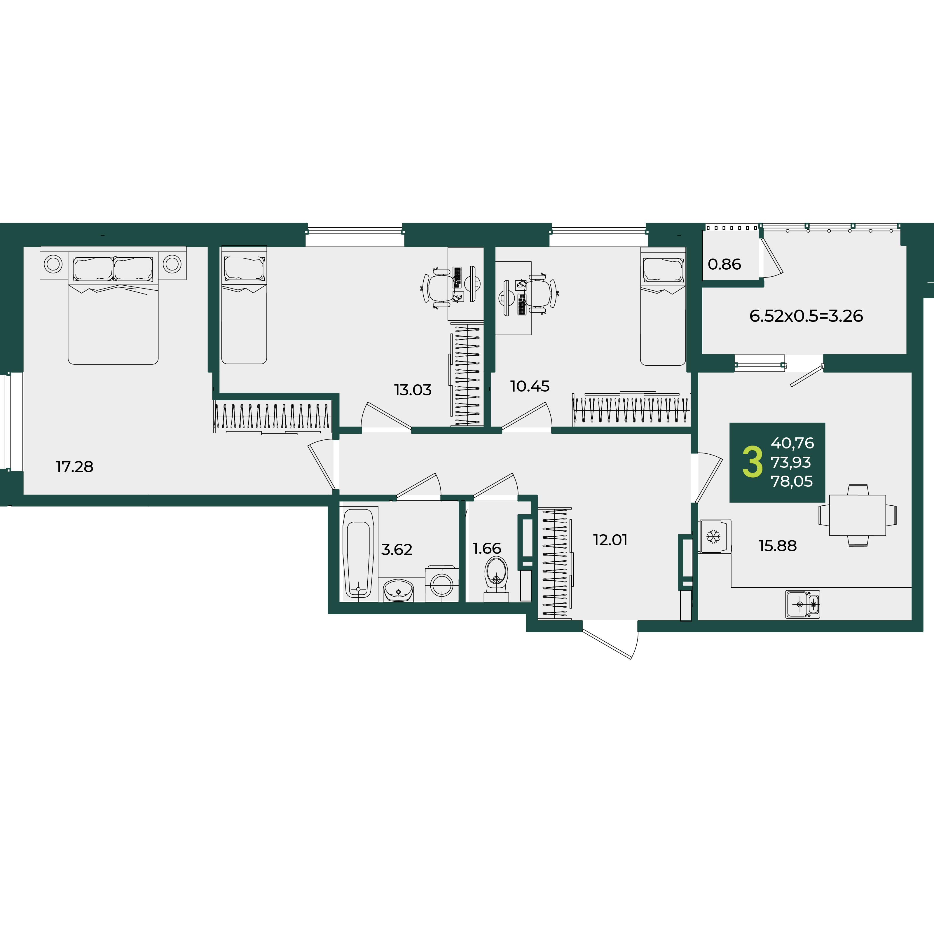 3-комнатная 78 м2 в ЖК Образцово корпус null этаж 10