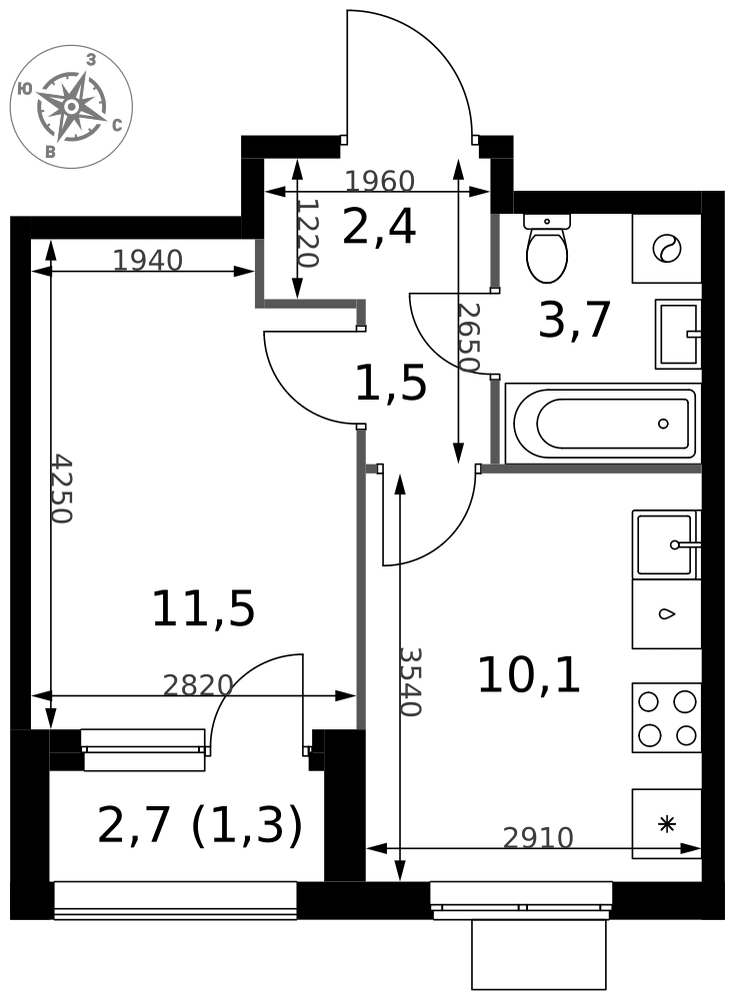 1-комнатная 30 м2 в ЖК 1-й Измайловский корпус null этаж 18