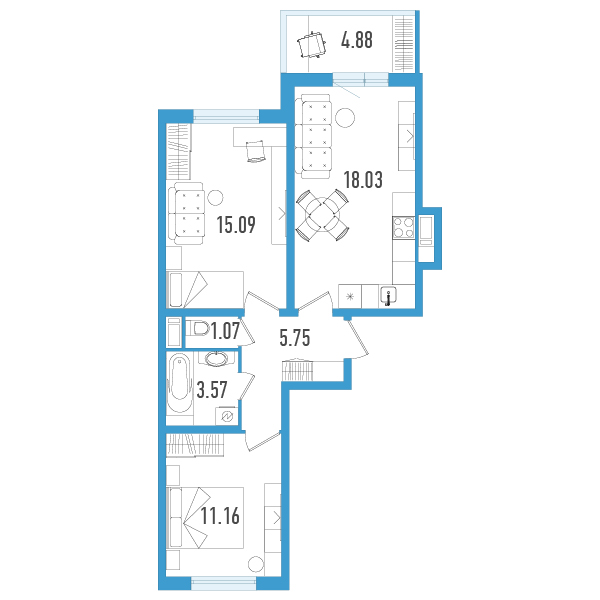 Студия 56 м2 в ЖК AEROCITY корпус null этаж 11