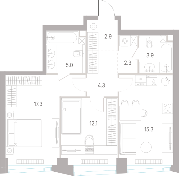 2-комнатная 63 м2 в ЖК КОД Сокольники корпус null этаж 23