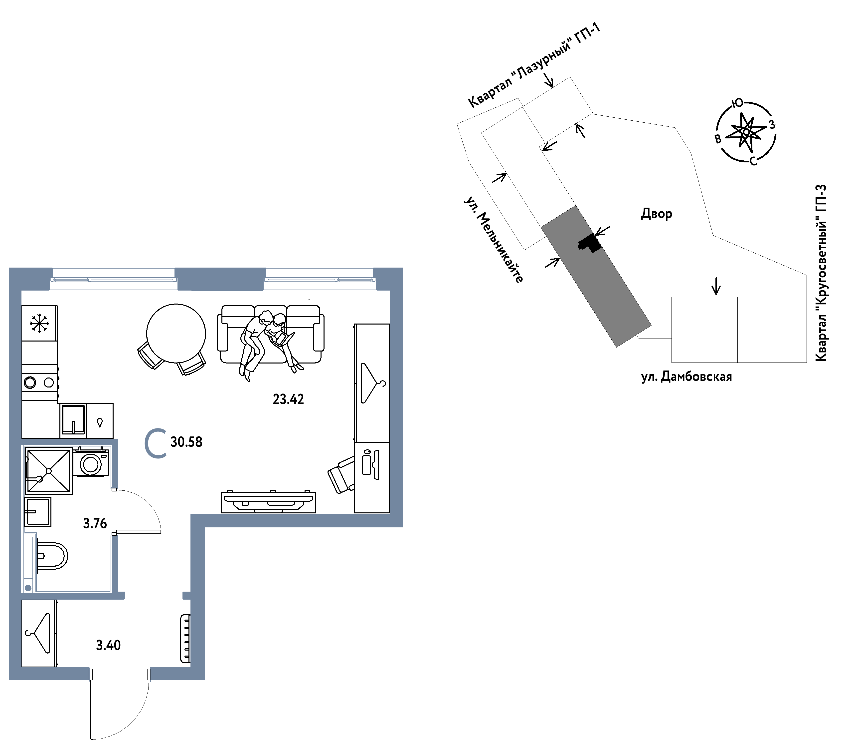 Студия 30 м2 в ЖК Страна.Прибрежная корпус null этаж 7