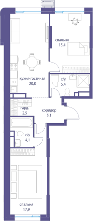 3-комнатная 90 м2 в ЖК Остров корпус null этаж 5