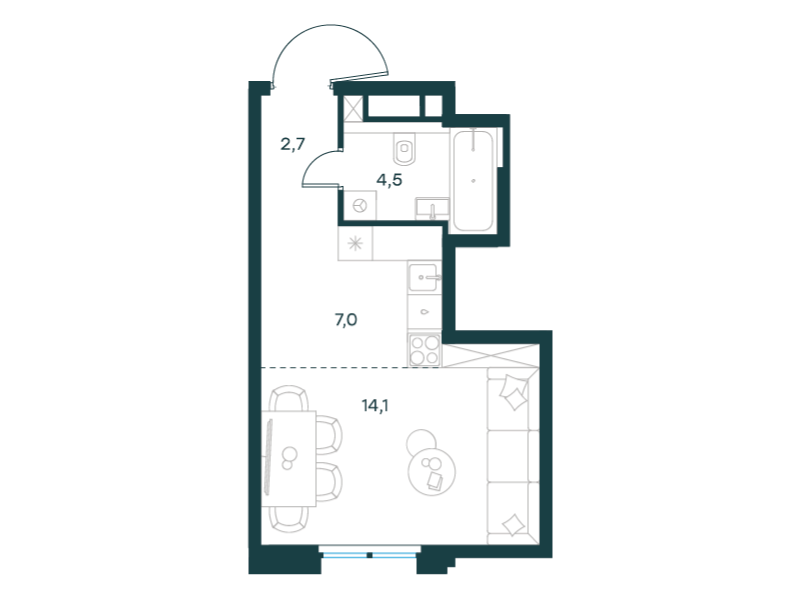 1-комнатная 28 м2 в ЖК Level Селигерская корпус null этаж 4