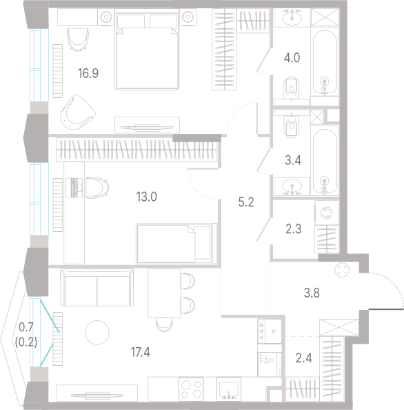 2-комнатная 68 м2 в ЖК КОД Сокольники корпус null этаж 9