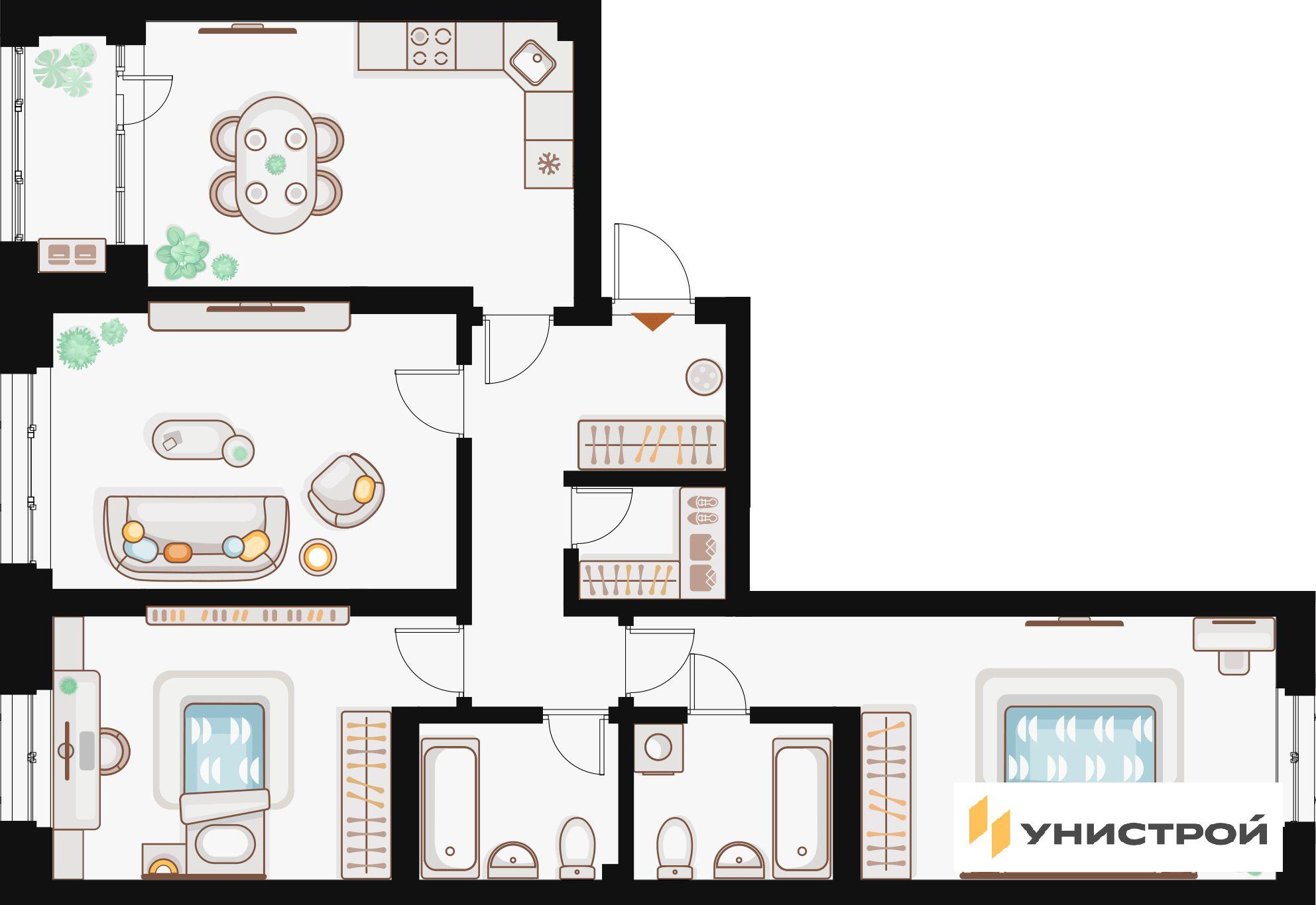 3-комнатная 92 м2 в ЖК Жилой кластер Q на Кулагина корпус null этаж 10