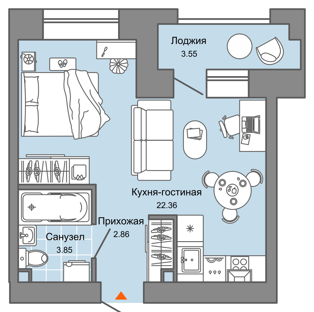 1-комнатная 31 м2 в ЖК Город новаторов корпус null этаж 5