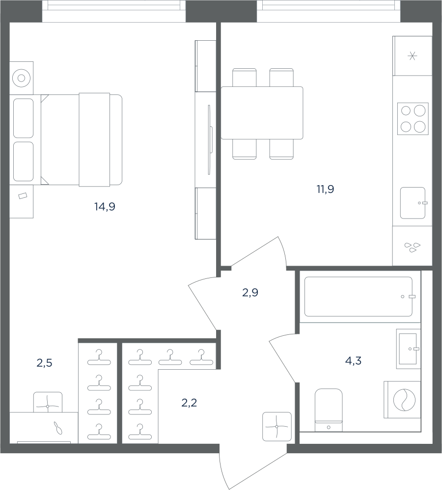 1-комнатная 38 м2 в ЖК Равновесие корпус null этаж 1