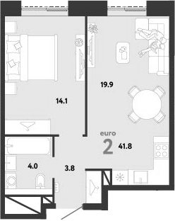 2-комнатная 41.7 м2 в ЖК undefined корпус null этаж 6
