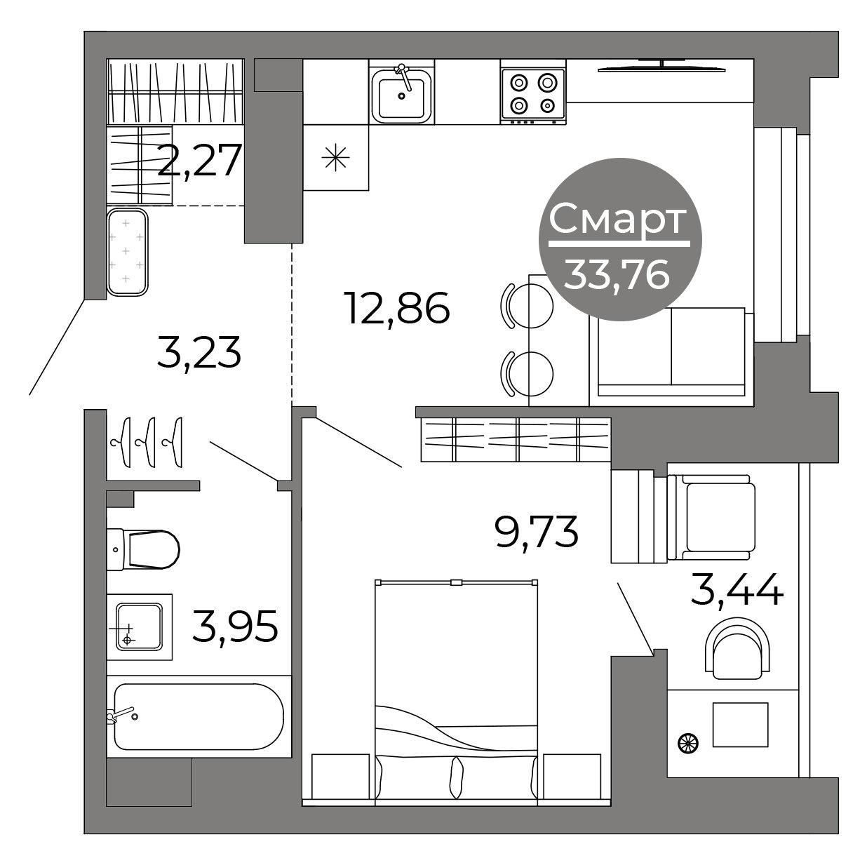 1-комнатная 33 м2 в ЖК Галилей корпус null этаж 23
