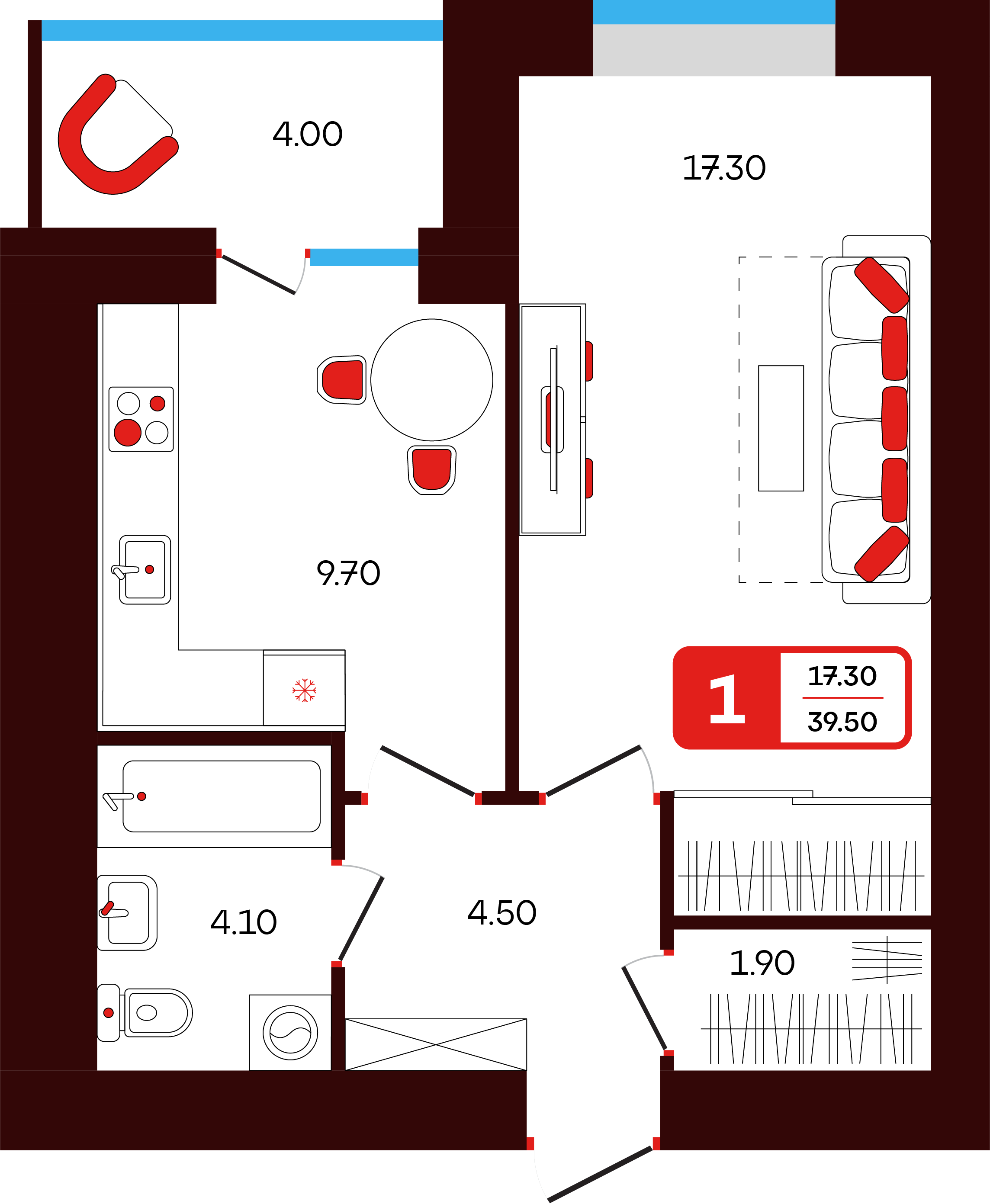 1-комнатная 39 м2 в ЖК Тепло корпус null этаж 13
