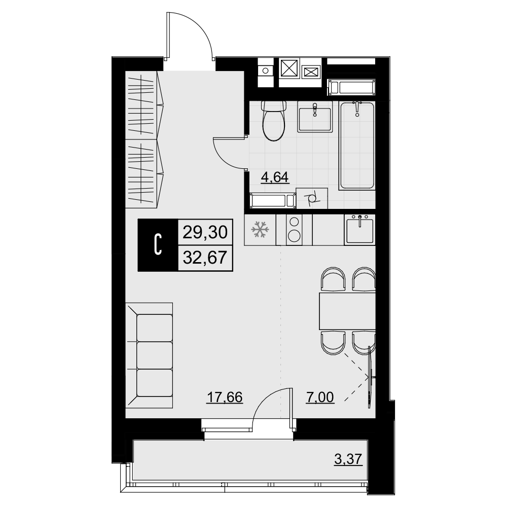 Студия 30 м2 в ЖК Макрорайон Амград корпус null этаж 7