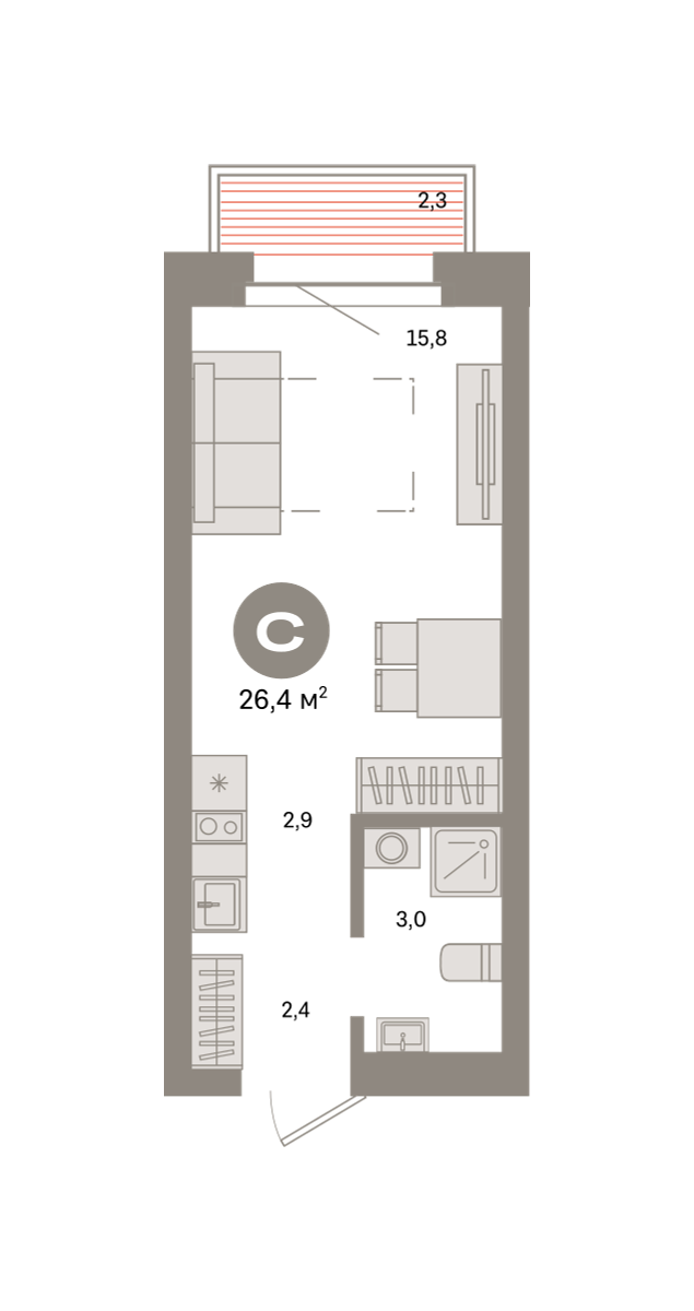 Студия 26 м2 в ЖК Метроном корпус null этаж 3