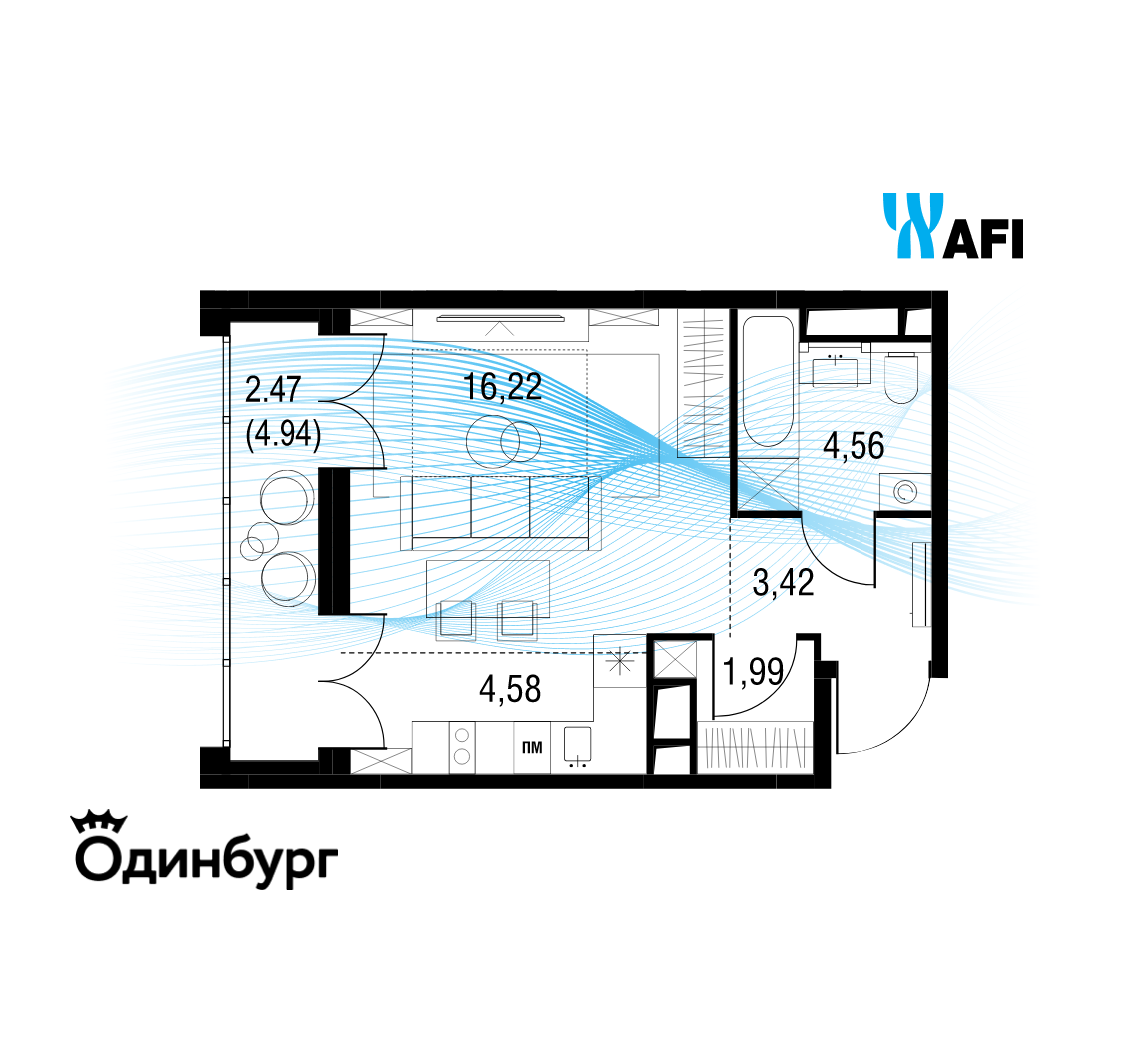 Студия 33 м2 в ЖК Одинбург корпус null этаж 14
