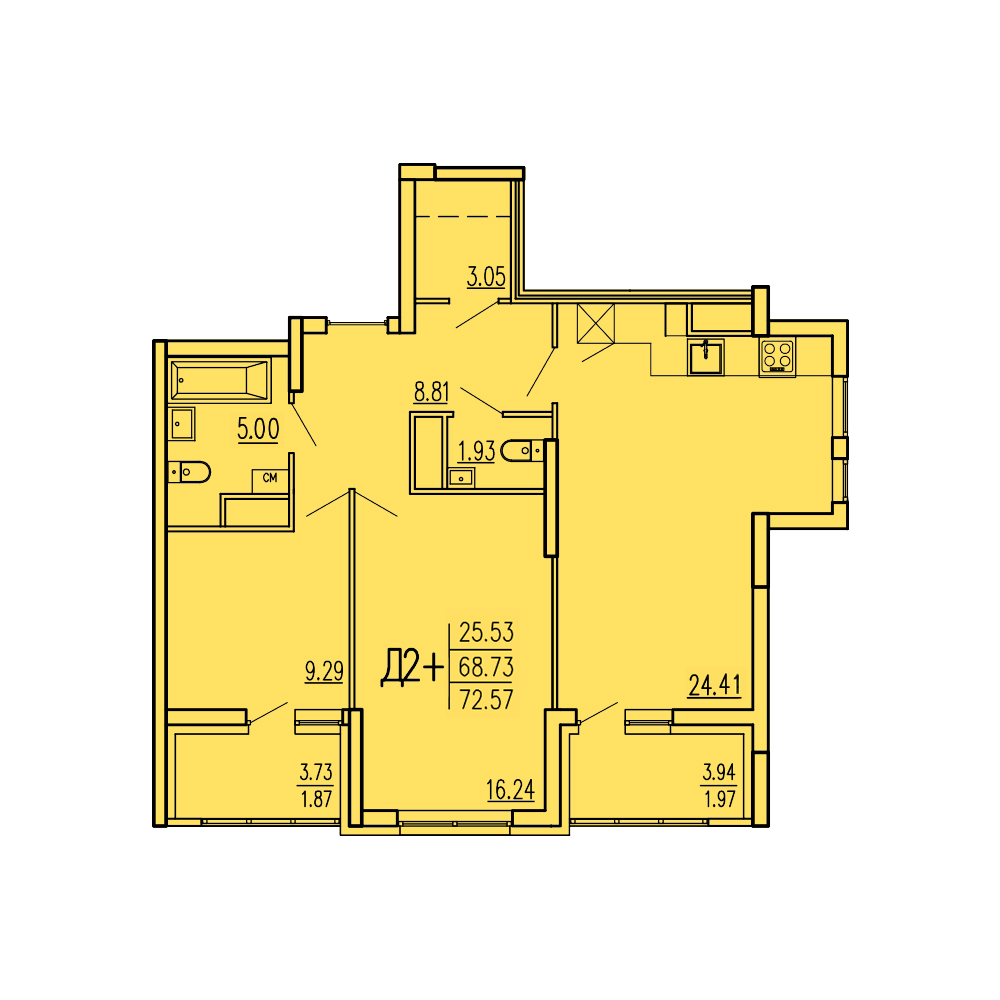 2-комнатная 72 м2 в ЖК Акварель корпус null этаж 11