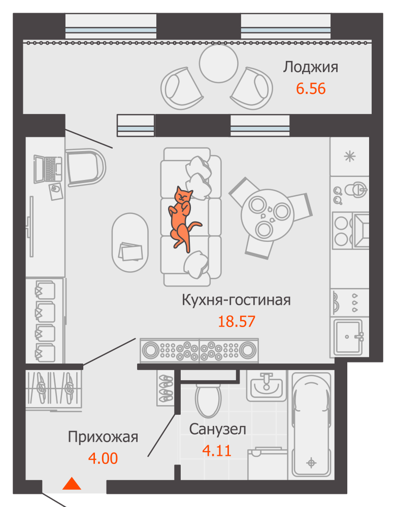 1-комнатная 30 м2 в ЖК Камаполис корпус null этаж 5