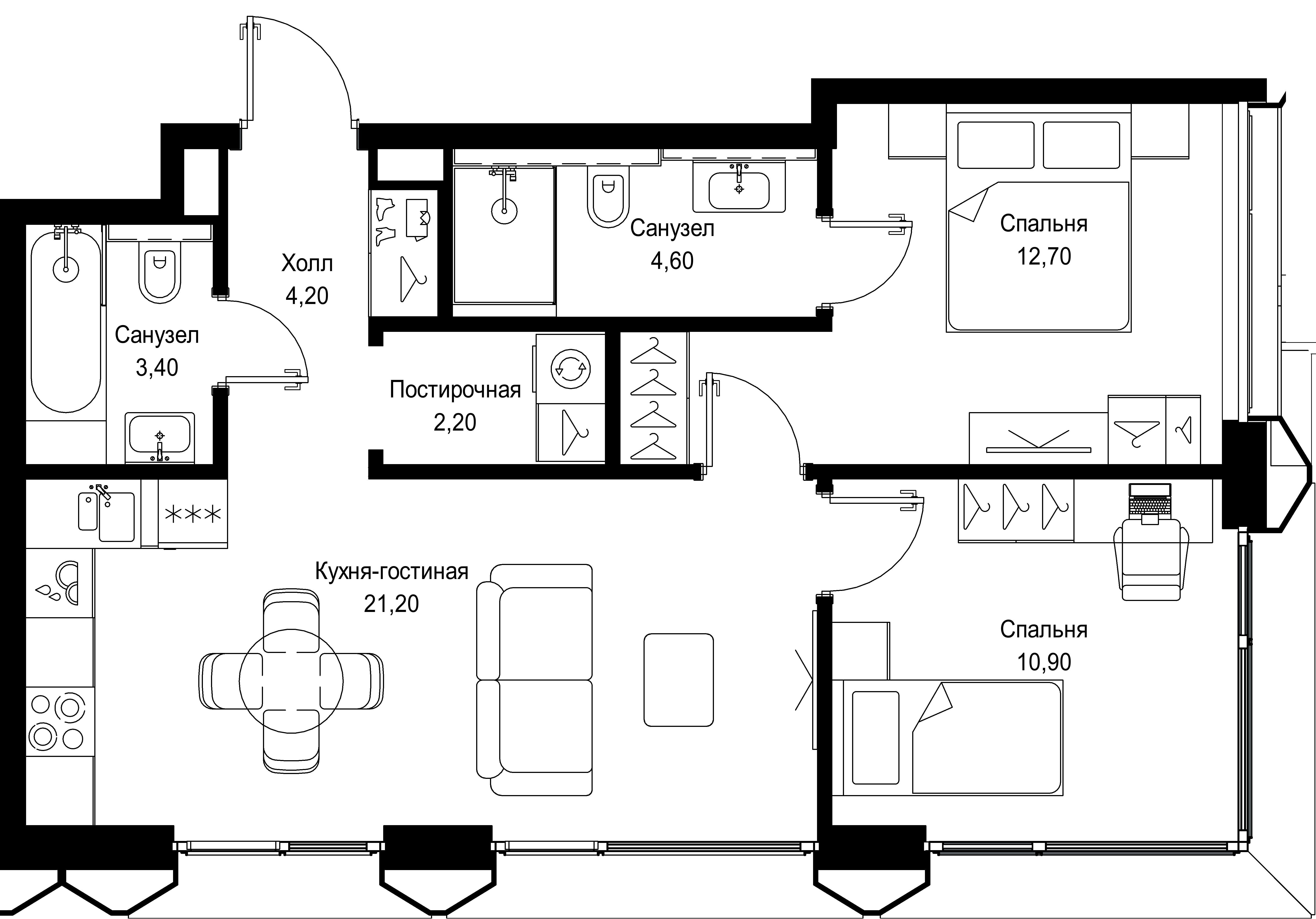 2-комнатная 59 м2 в ЖК СИТИДЗЕН корпус null этаж 5