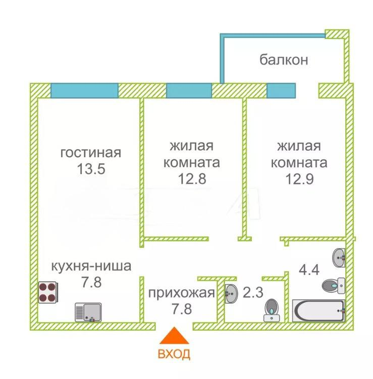 2-комнатная 63.2 м2 в ЖК undefined корпус null этаж 17