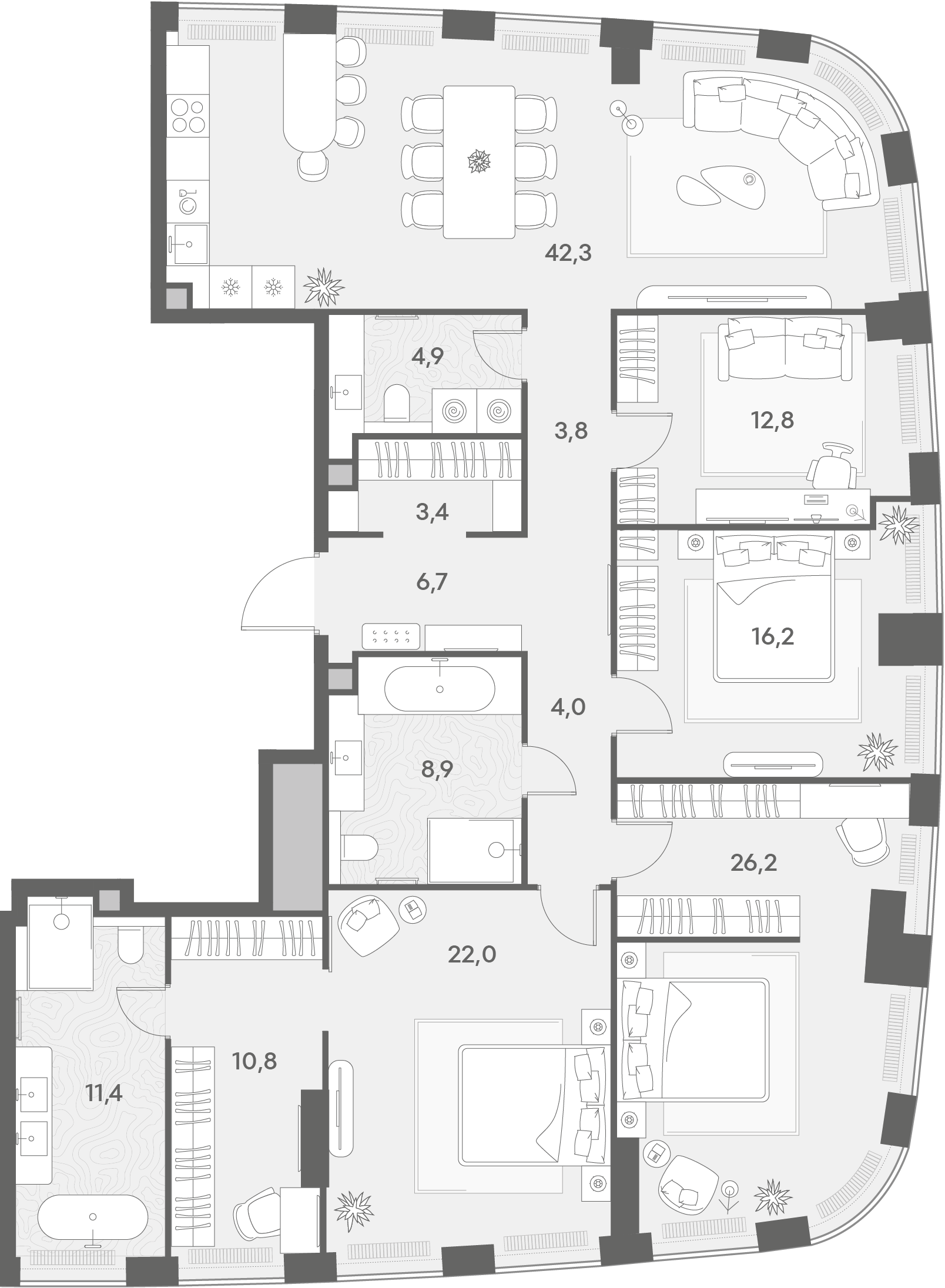 4-комнатная 173 м2 в ЖК Энигмия корпус null этаж 14