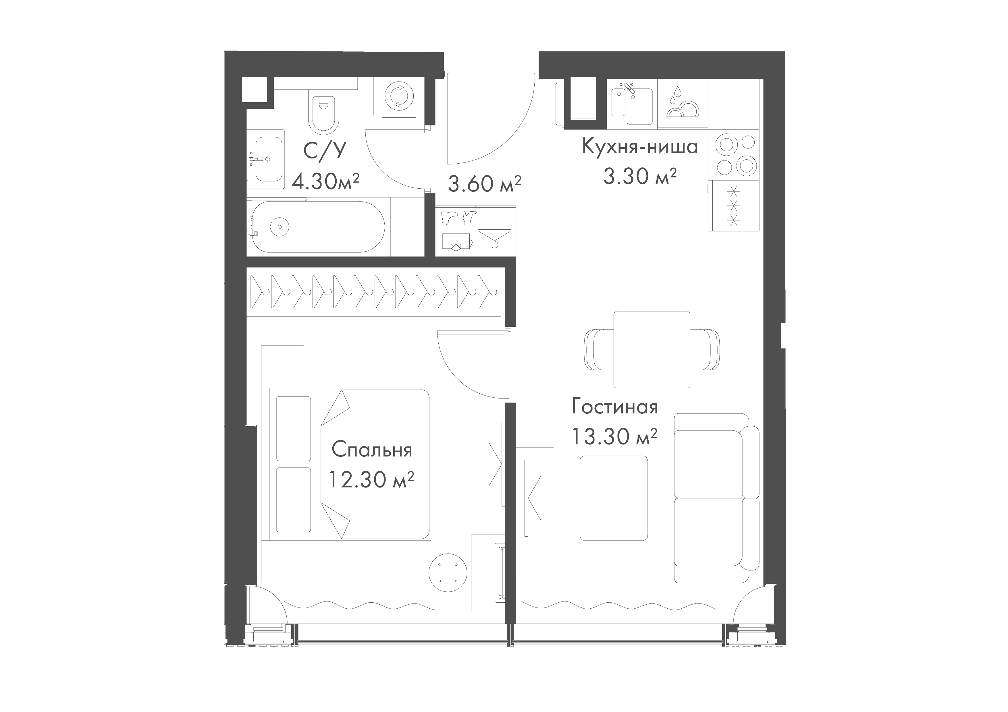 1-комнатная 36 м2 в ЖК SLAVA корпус null этаж 8