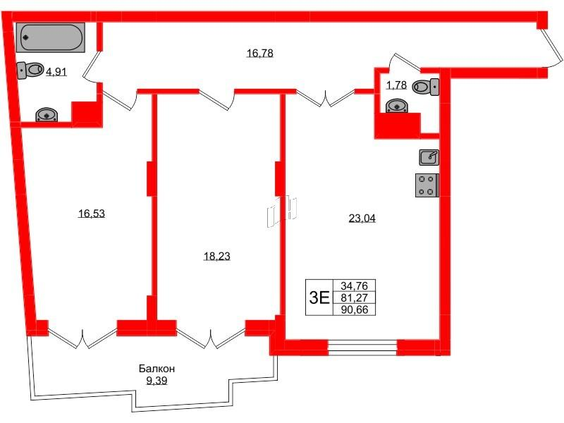 2-комнатная 90 м2 в ЖК Русь корпус null этаж 4