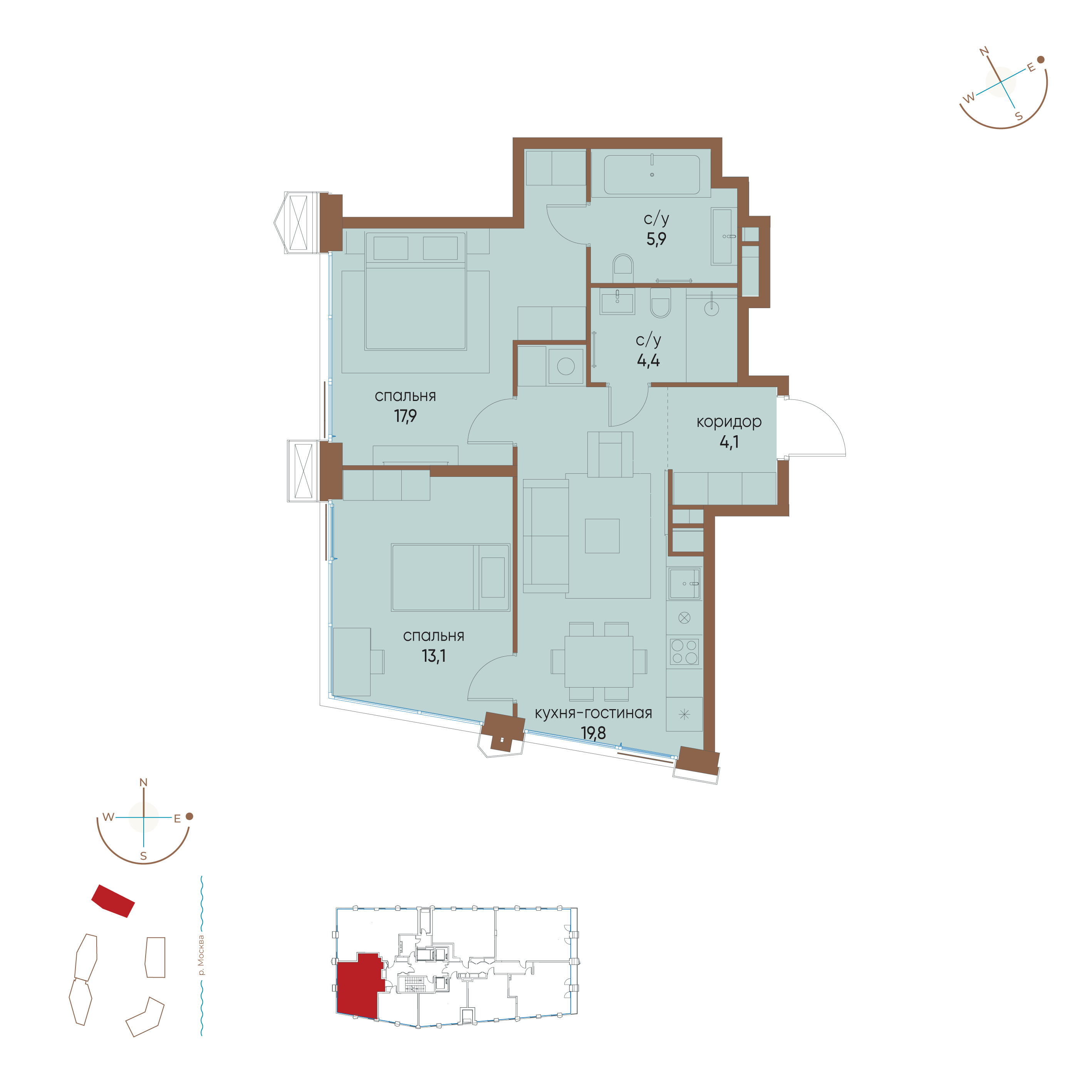 2-комнатная 65 м2 в ЖК Остров корпус null этаж 8