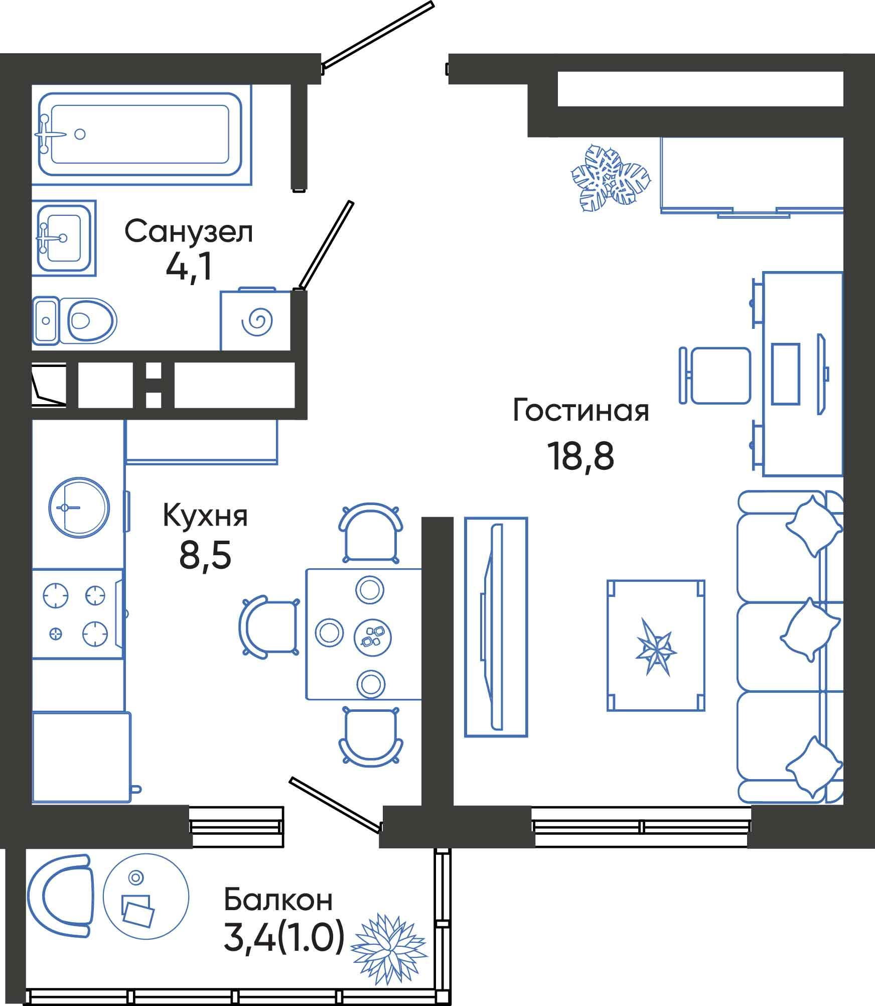 Студия 32 м2 в ЖК Облака корпус null этаж 3