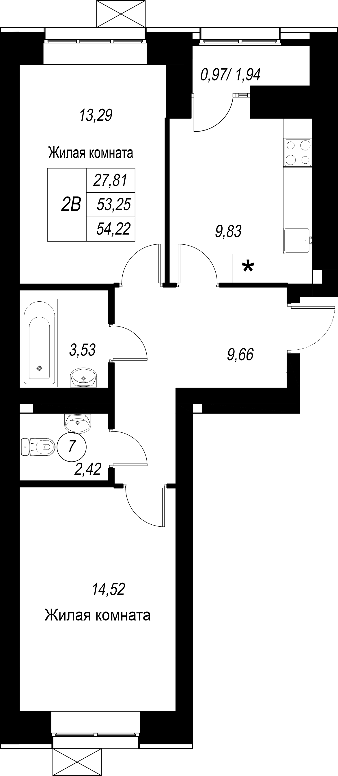 2-комнатная 54 м2 в ЖК Династия корпус null этаж 9