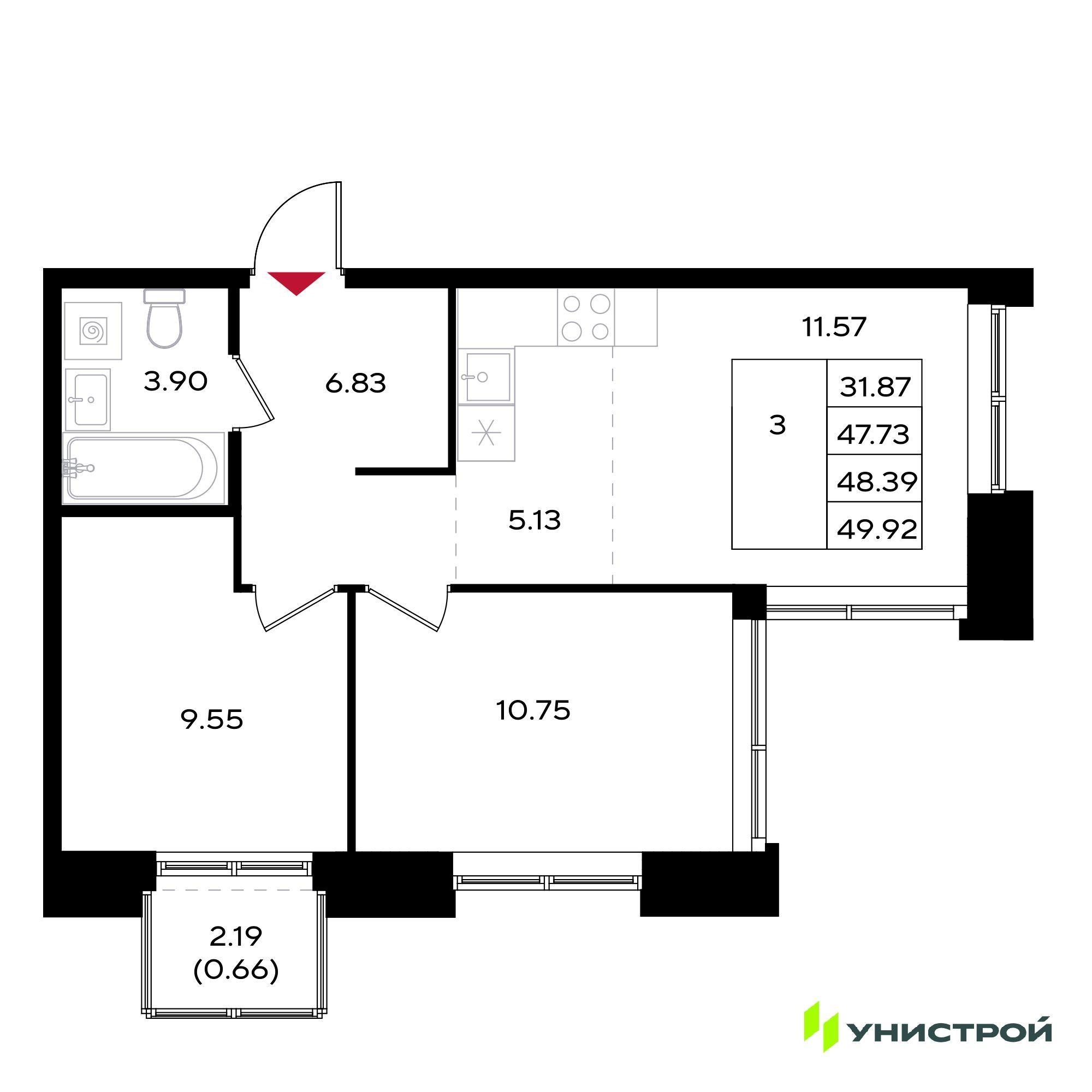 3-комнатная 48 м2 в ЖК Уникум на Энгельса корпус null этаж 15