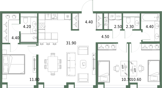 3-комнатная 91 м2 в ЖК Северный порт. Береговые кварталы корпус null этаж 8