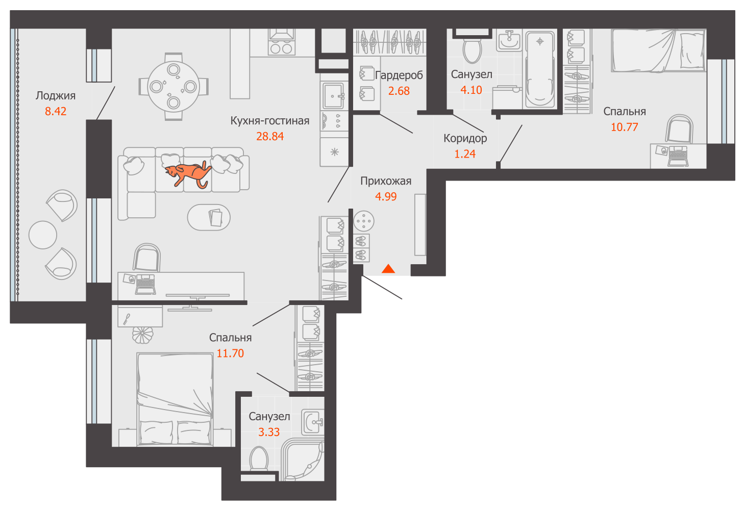 3-комнатная 72 м2 в ЖК Камаполис корпус null этаж 7