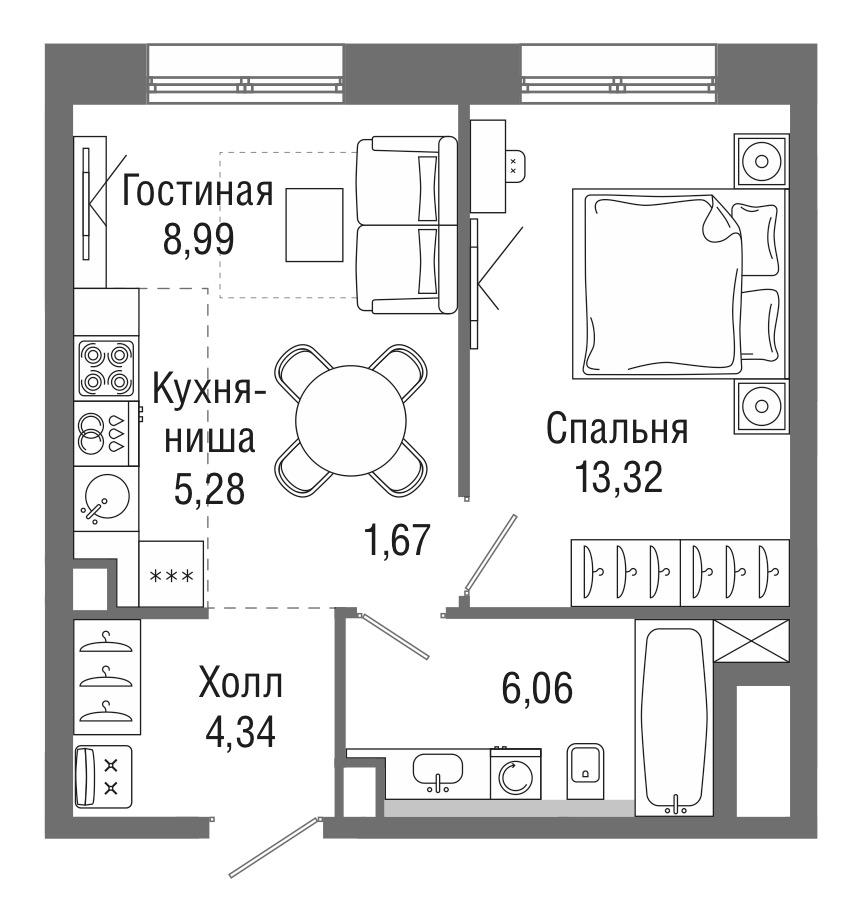 1-комнатная 39 м2 в ЖК Селигер Сити корпус null этаж 34