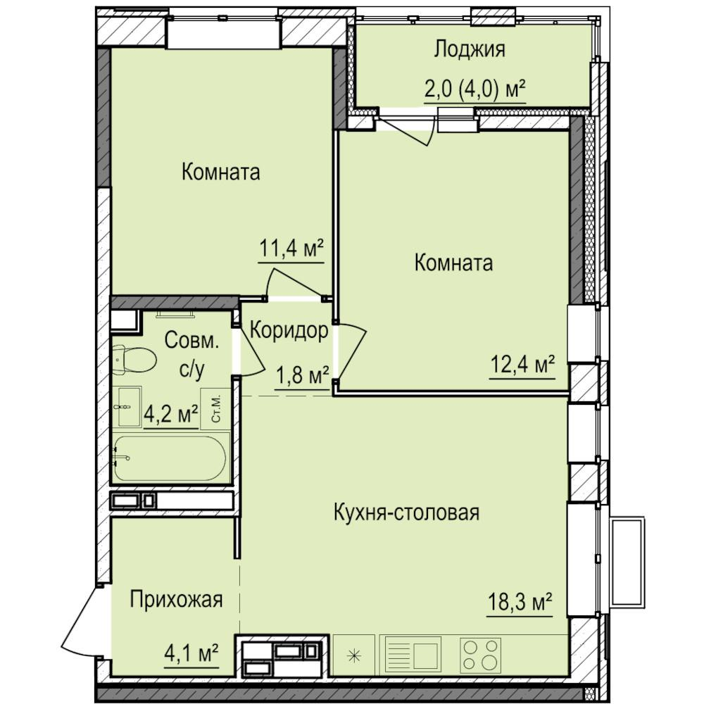 2-комнатная 54 м2 в ЖК Норвежский Лес корпус null этаж 5