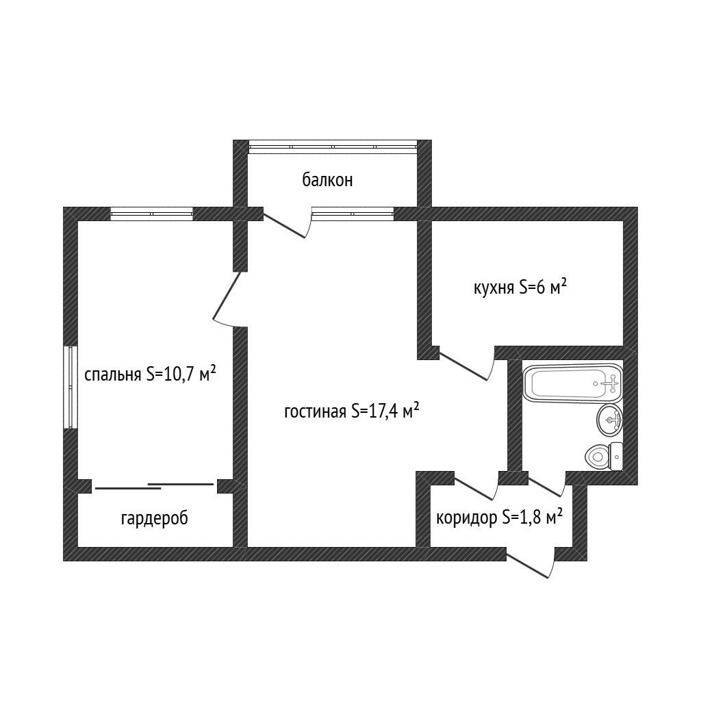 2-комнатная 41.7 м2 в ЖК undefined корпус null этаж 5